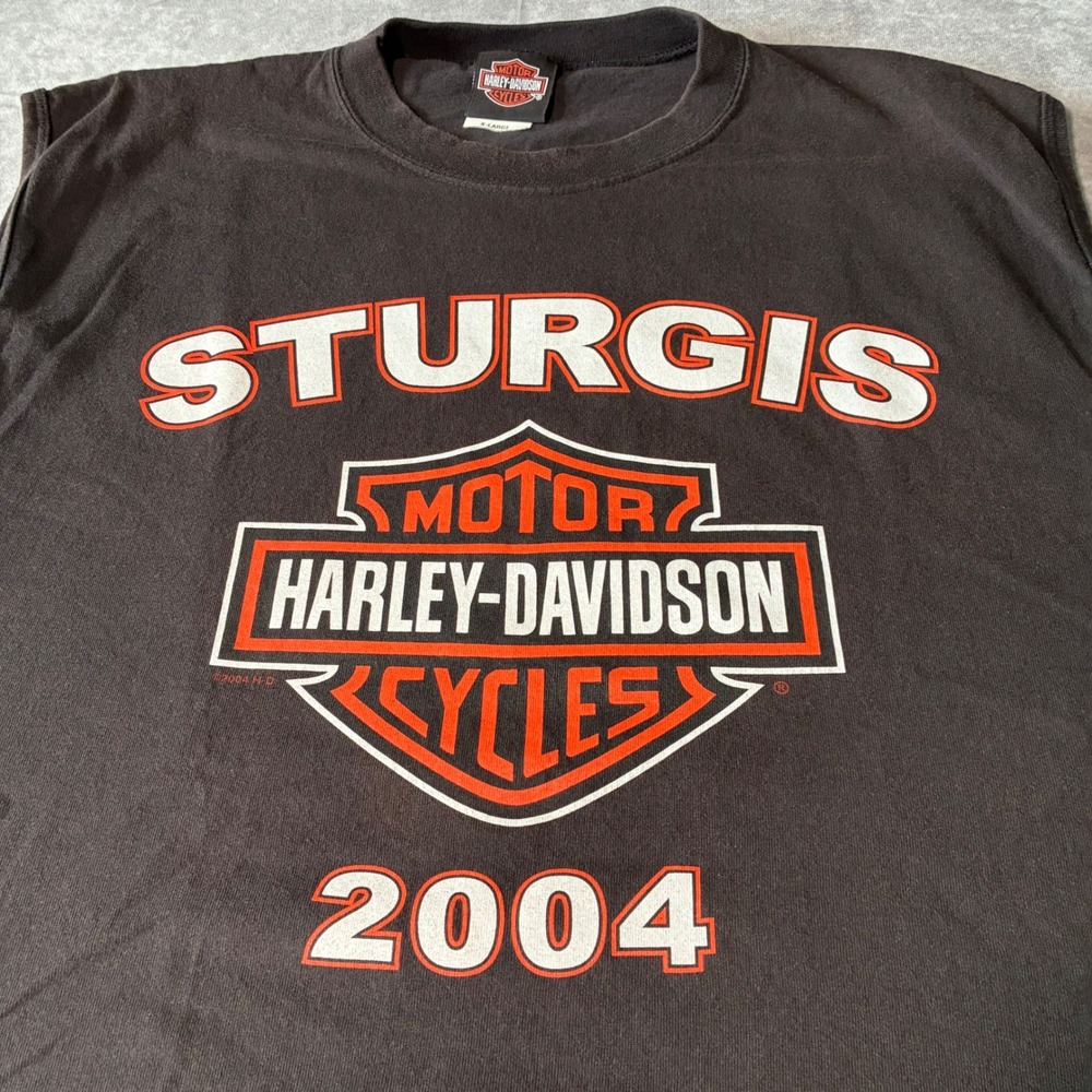 Vintage Harley Davidson Sturgis 2004 Muscle Tee Faded Black XL grunge biker USA